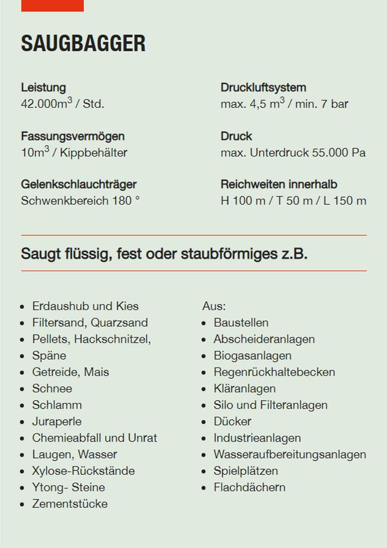 Saugbagger Ulm - Technische Daten Saugbagger